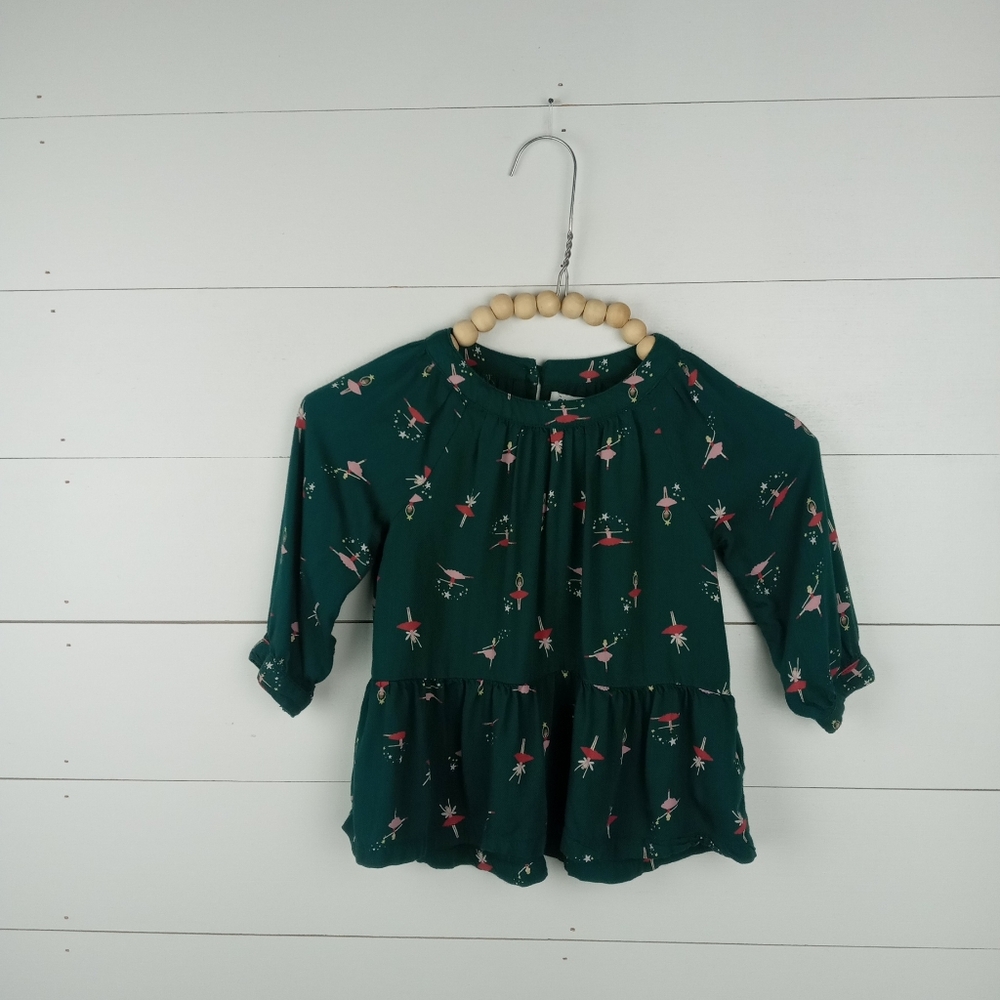 Old Navy girls size 4T hunter green with ballerina design blouse long sleeve